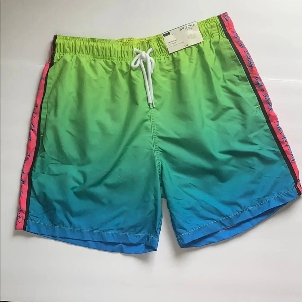 Arizona Jean Men’s Swim Trunks Size Large Tropical Ombré New